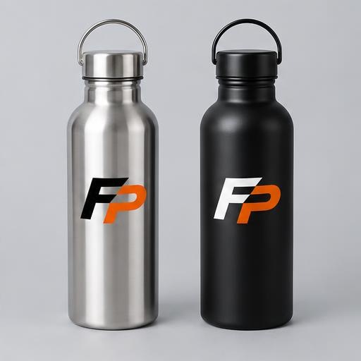 FyrePress logo concept on stainless steel water bottles