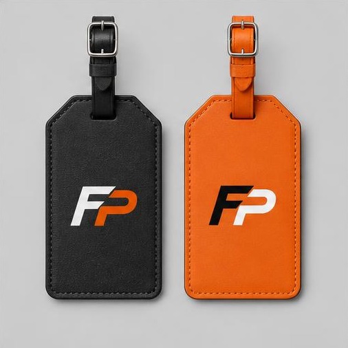 FyrePress logo concept on travel luggage tags