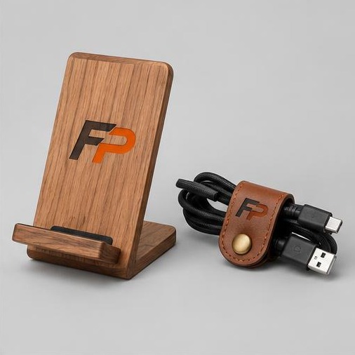FyrePress logo concept on tech accessories & phone stands