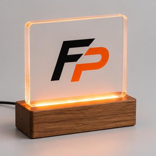 FyrePress logo concept on custom led-lit acrylic night lights