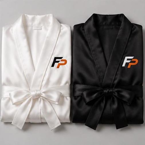 FyrePress logo concept on bride & groom apparel / matching robes
